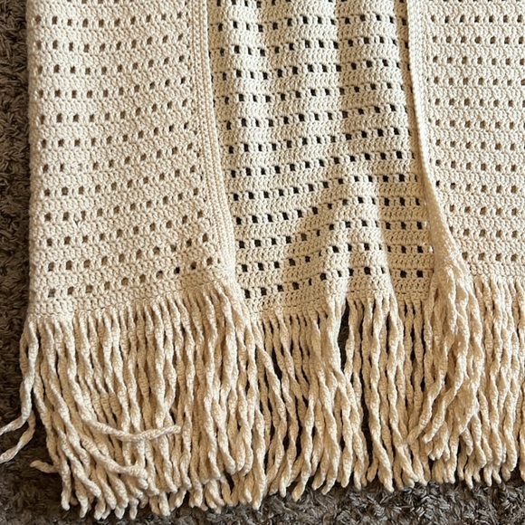 Handmade crouched open Cardigan Fringe trim Sleeves Size L - Picture 7 of 10